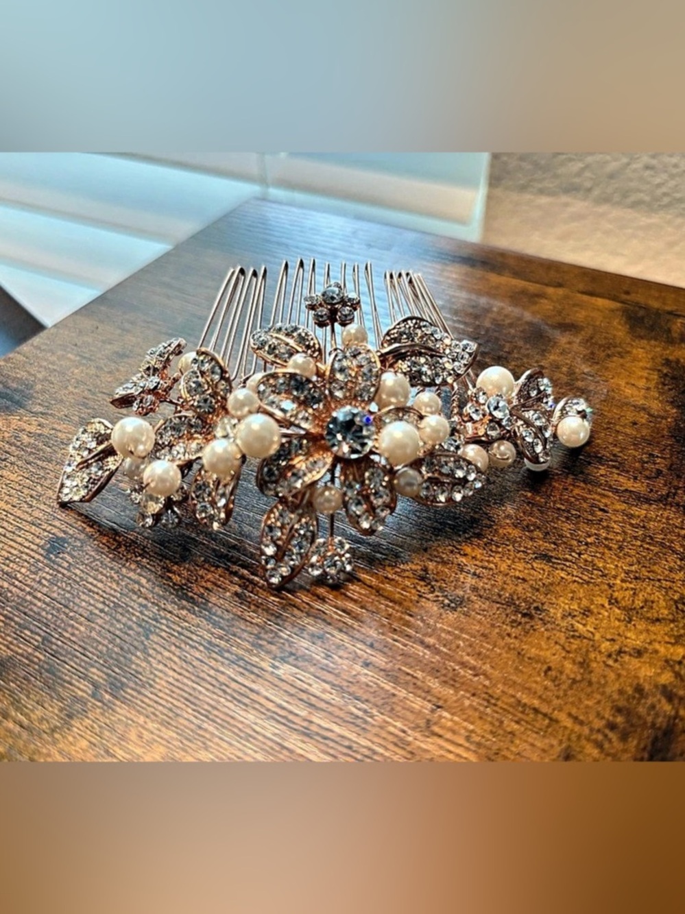 Rose Gold Pearl Crystal Floral Bridal Hair Comb BRAND NEW!